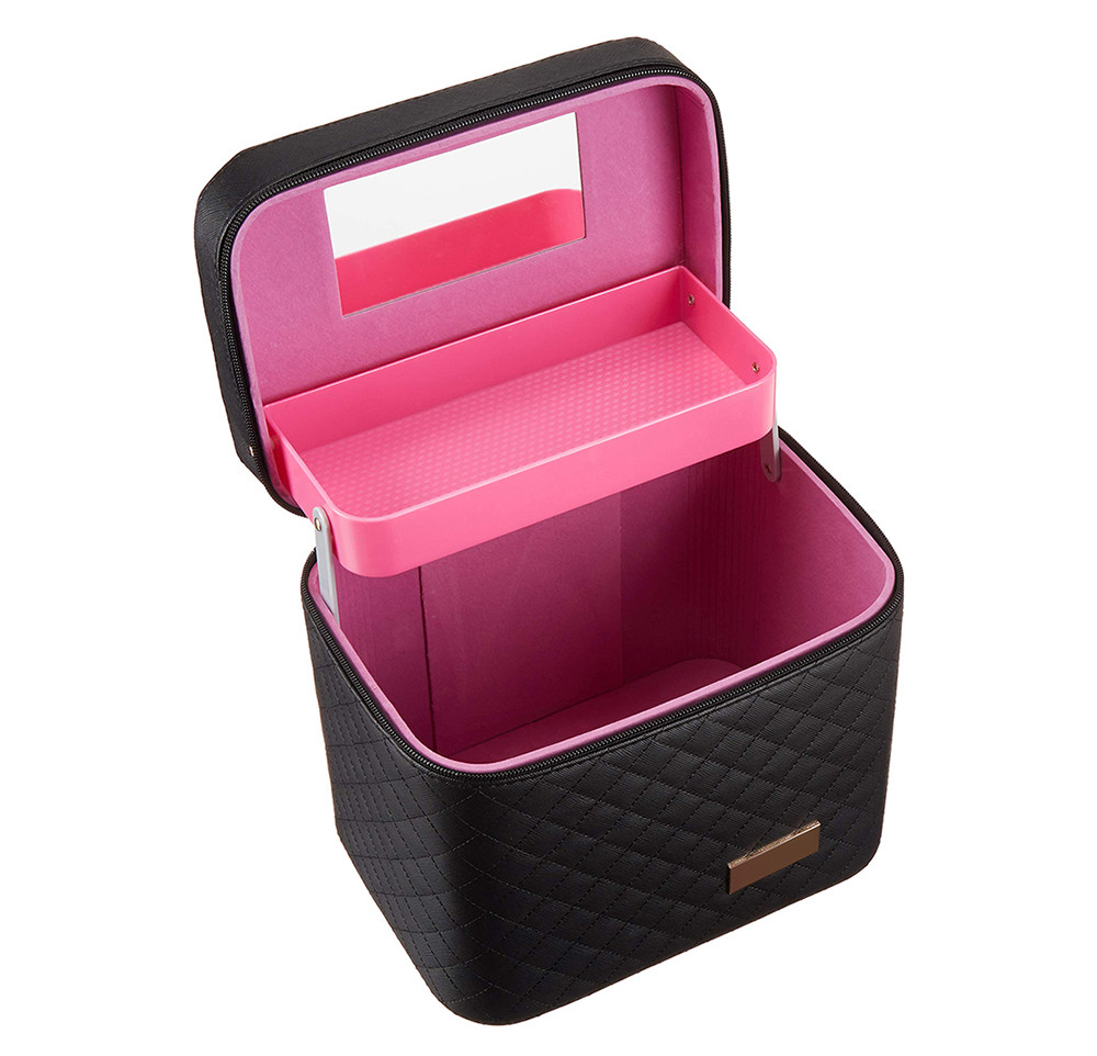 9.7*6.9*8.6in Women PU Makeup Train Case With Mirror