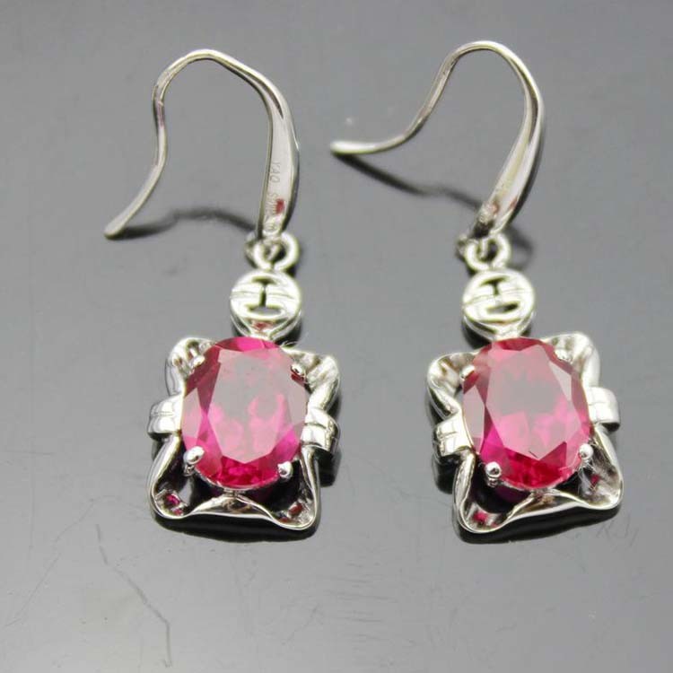 Fine Jewelry Rose Gold Plated Oval Pink Cubic Zirconia Dangle Earrings (PSJ06035)