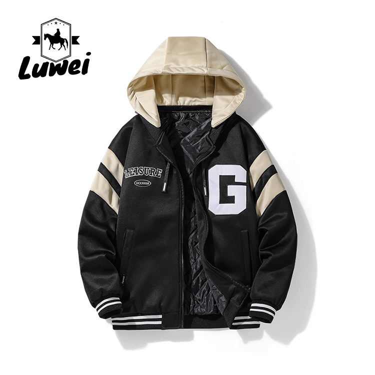 Fashion Hip Hop Streetwear Outdoor Embroidery Utility Motorcycle College Hooded Baseball Men Jacket with Custom Logo