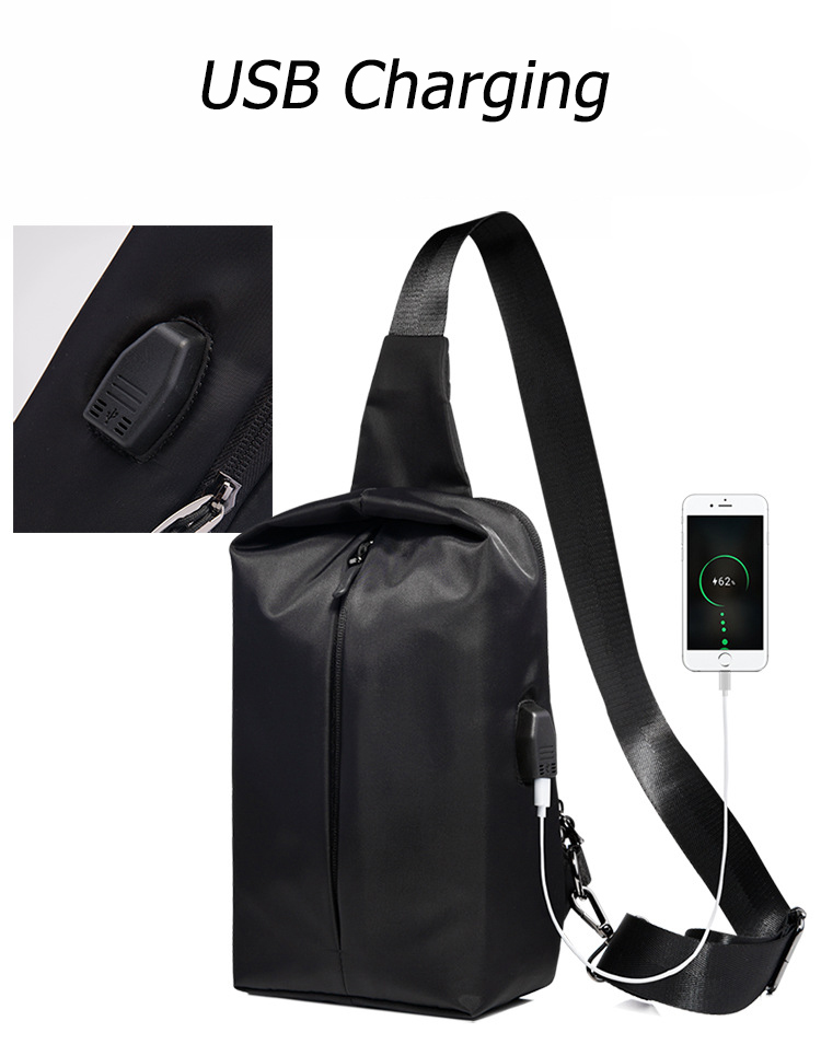 Water Resistant Polyester Lining Anti Theft Chest Sling Bags With USB 5L