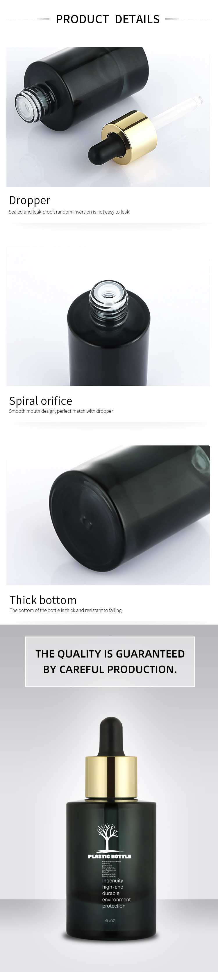 30ml Black Frosted Glass Round Modern Novel Design Cosmetic Packaging Serum Essential Oil Dropper Bottle 1 Oz