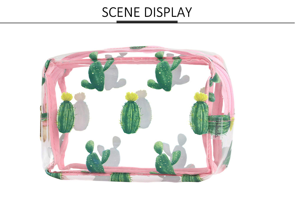 2pcs Zippered Cactus Print PVC Clear Travel Makeup Bag