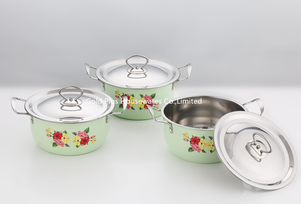 3PCS Cookware Set 8cm Stainless Steel Casserole Pot With Flower