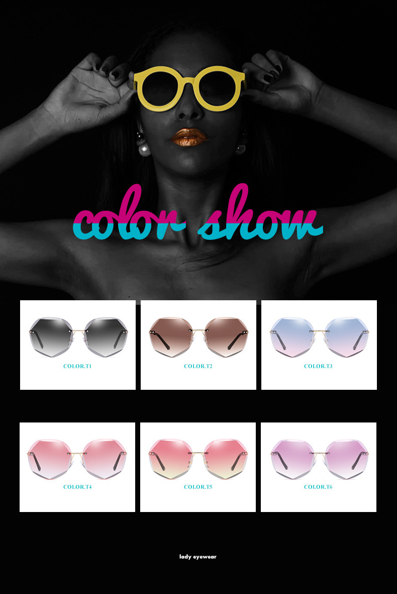 BSCI Oversized Shades Female Trendy UV400 Rimless Designer Sunglasses