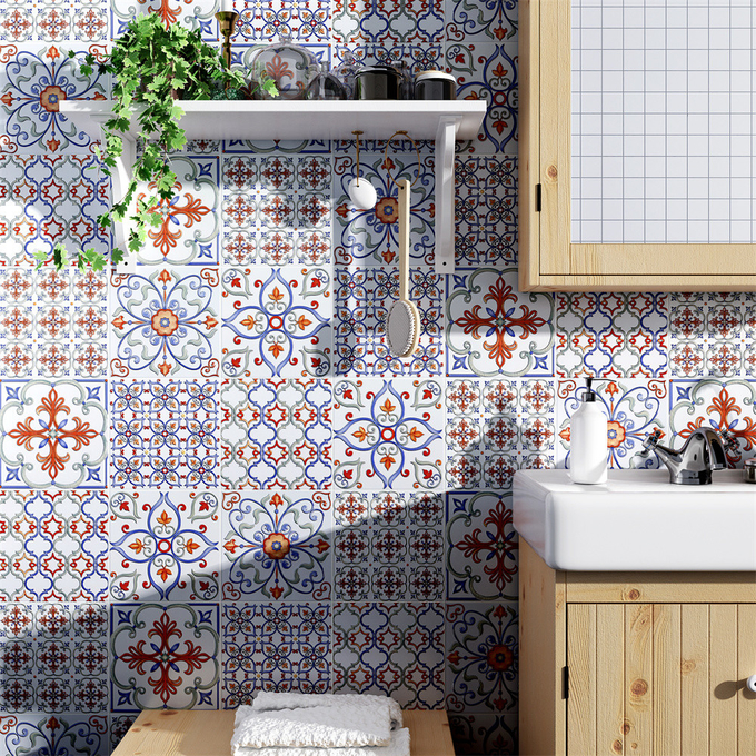 Non-Slip white 200x200mm Floral Floor And Wall Ceramic Rustic Tiles For Living Room And Restaurant