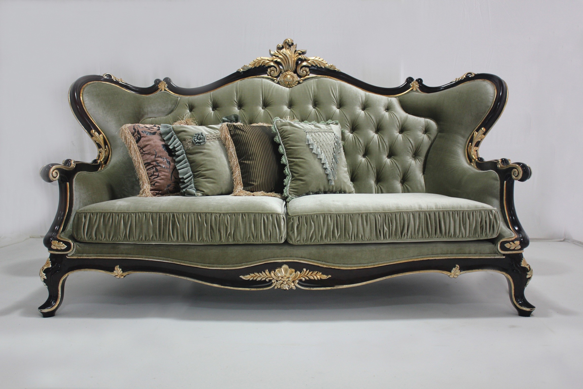 Green Executive Classic Wooden Antique Sofa Set One Seater Leather Couch