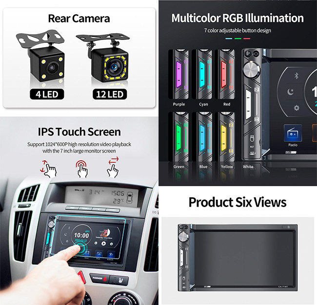 7 Inch IPS MP5 Car Stereo Mirrorlink AM FM High Definition Car Stereo Dual Camera
