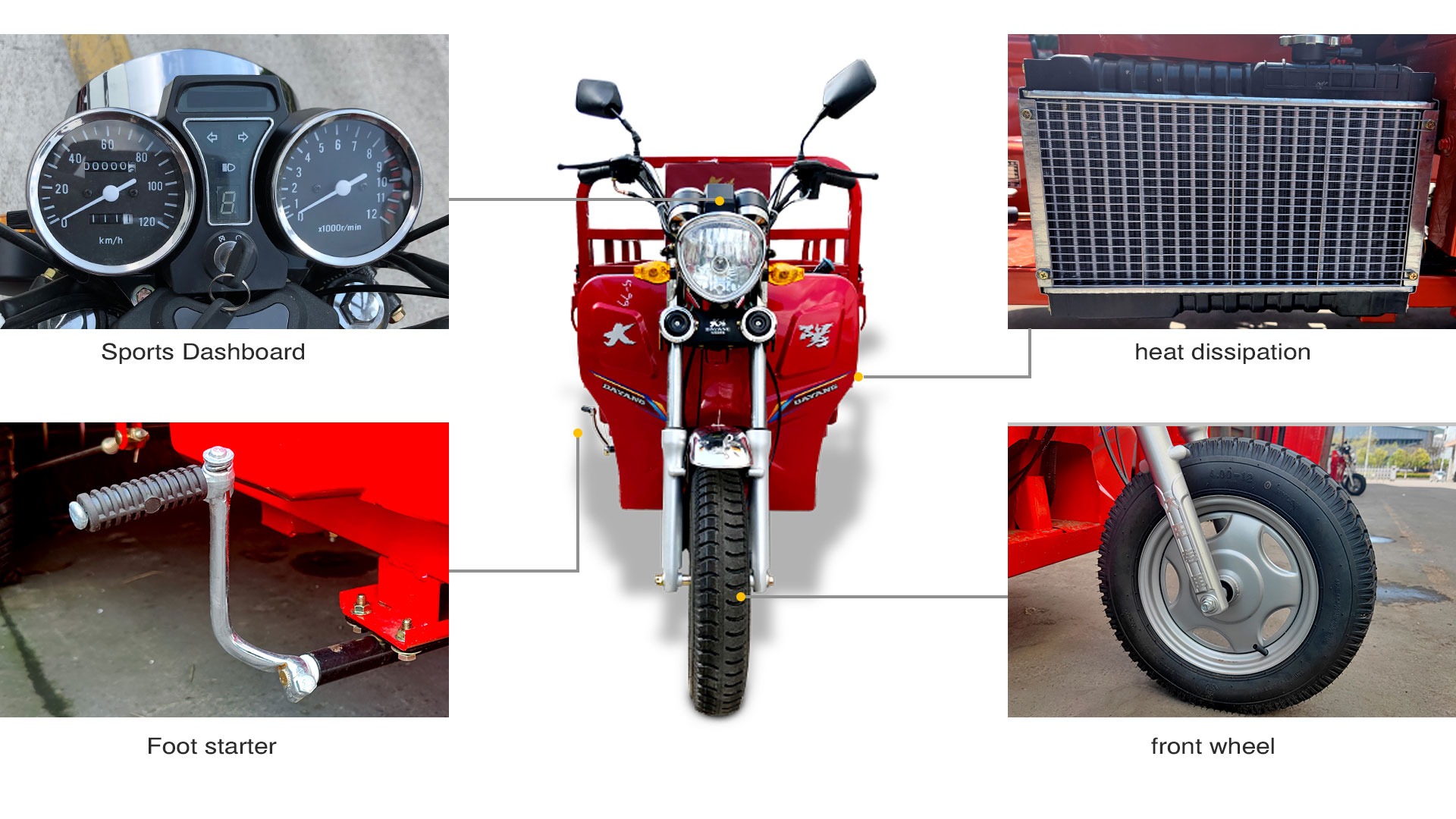 DAYANG Tricycle Motorcycle Cargo with 110cc Air Cooled Engine 3 Wheels and 4.0-12 Tires