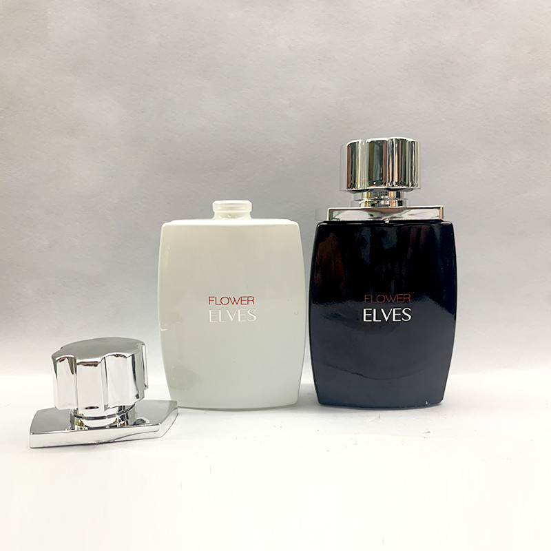 Flat Square 25ml Black White Perfume Bottle With Flower Shape Cap