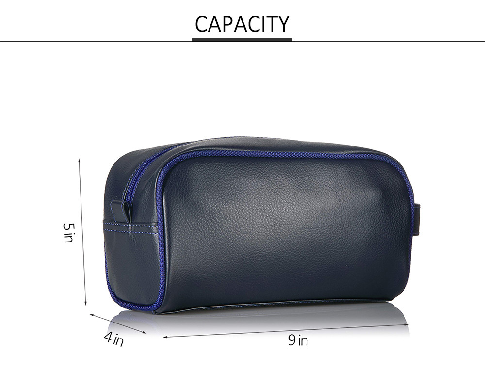 Zipper Closure Travel Leather Toiletry Bag For Men