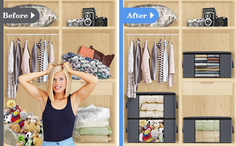 Non Woven Storage Box With Lids And Handle for Organizing Clothes Rectangle Load ＞10kg