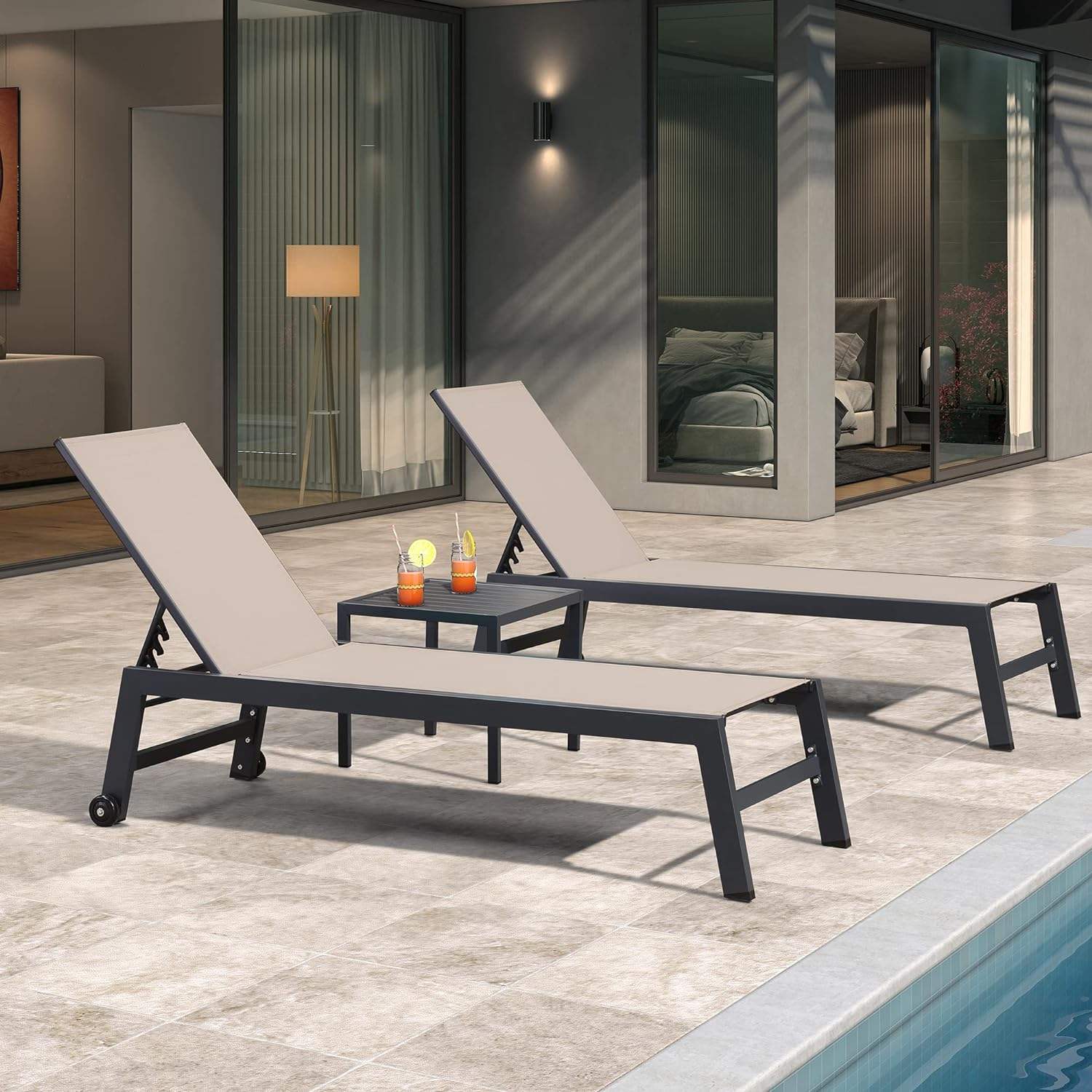 Swimming Pool Beach Sunlounger OEM Pool Sun Chairs With Aluminum Frame