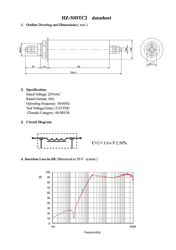 250VAC 50A Emc High Current Feedthru Capacitors Electrical Interference Filter high quality