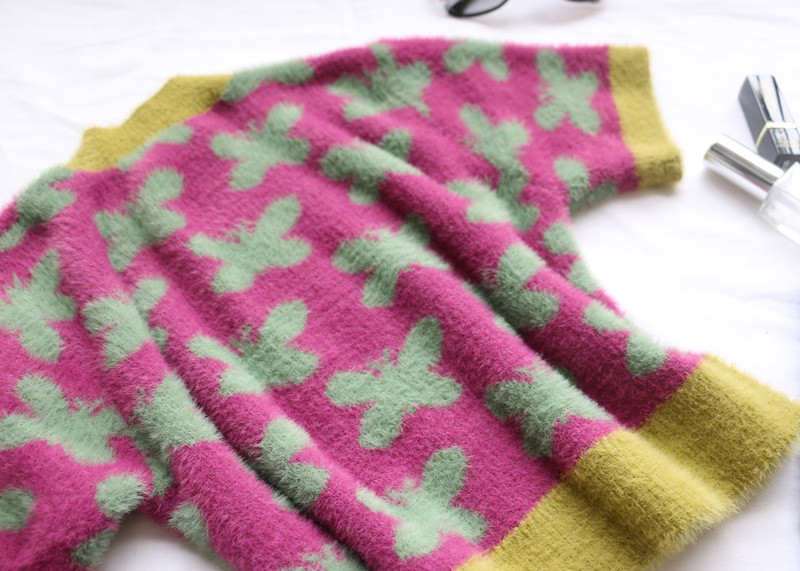 Short Sleeve Crop Top Knit Sweater Jacquard Woolen Sweaters For Ladies