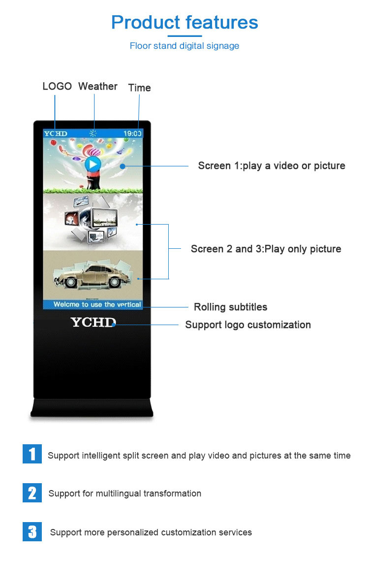Android Touch Screen Advertising Displays , Digital LCD Advertising Display Monitor