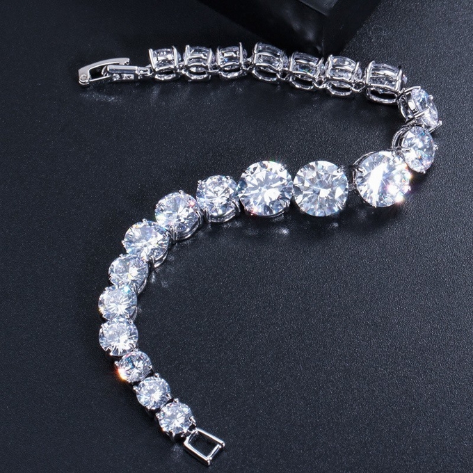 New Luxury Rose Gold Silver Color CZ Bracelet Bangle for Women Open Party Gift Jewelry Wholesale