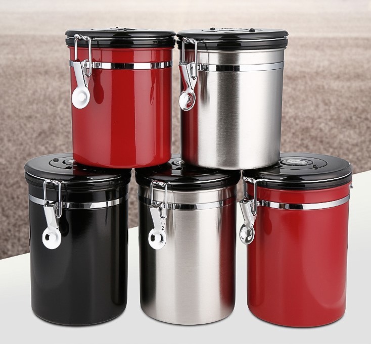 500g Stainless Steel Essential Barista Tools Coffee Airtight Canister With Co2 Valve And Spoon