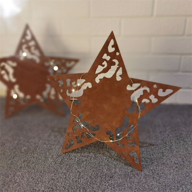 Star Shaped Corten Steel Metal Ornaments Christmas Decoration For Home Garden
