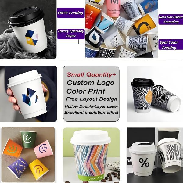 Custom Design Floral Pattern White Paper Cup Takeaway Hot Drinks Double Wall Paper Cups Used for Tea Coffee