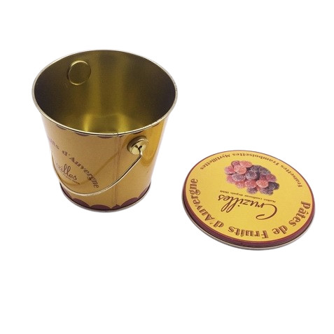 Small Candy Tin Bucket With Lid And Handle 108*95mm Food Metal Tin Container