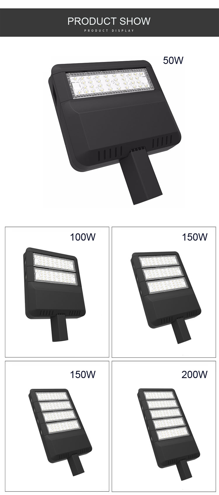 Black Outdoor LED Street Lights Aluminum Shell 200w 250w Module Design