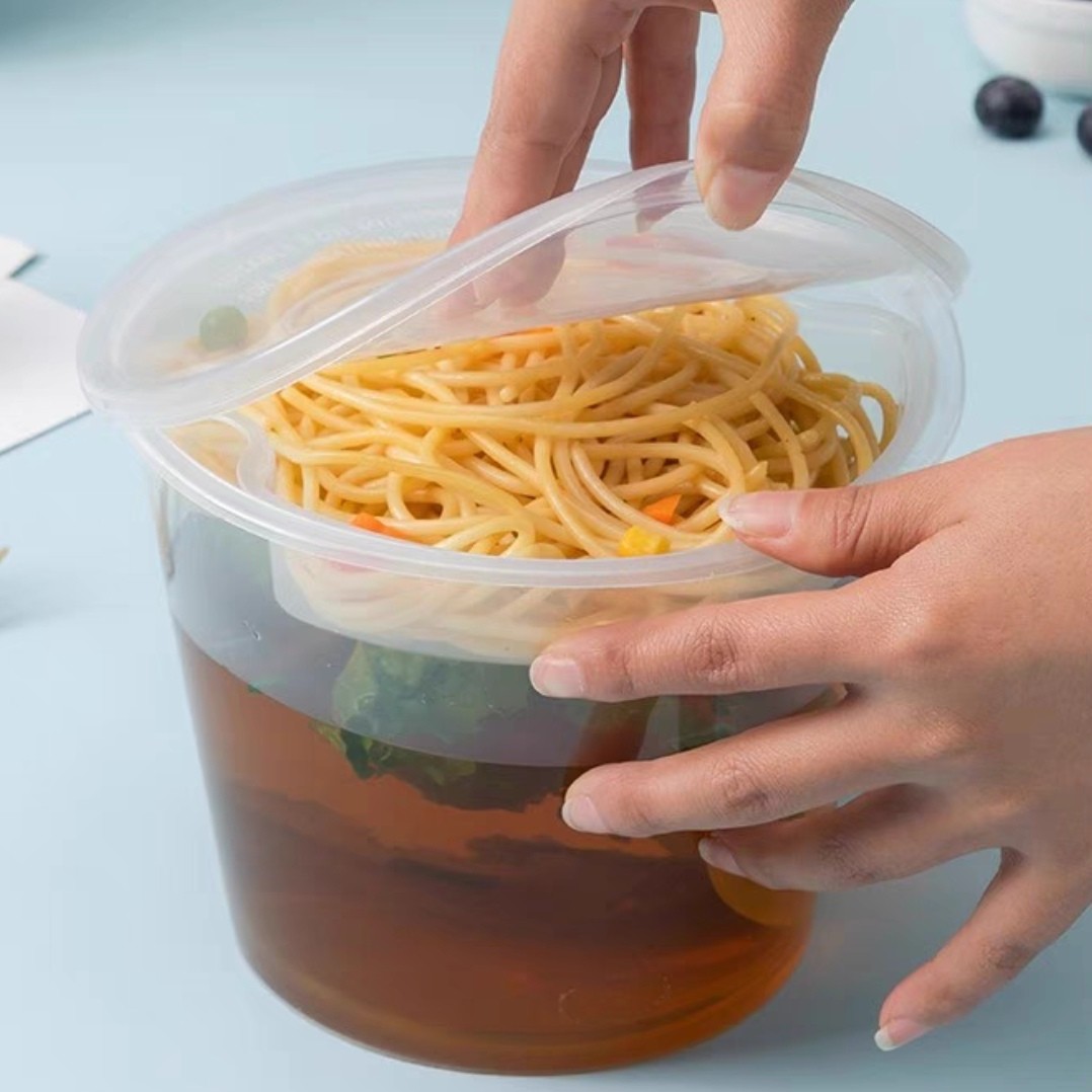 Round 1450ml Disposable Takeaway Container Clear 2 Layer Pp Plastic