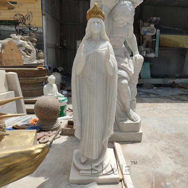 Marble Virgin Mary Statue Sculpture Golden Crown Catholic Religious Queen