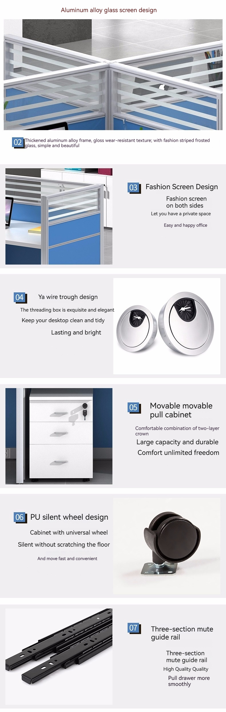 Modular and Customizable Office Furniture 4-Person Screen Workstation with Desk Space