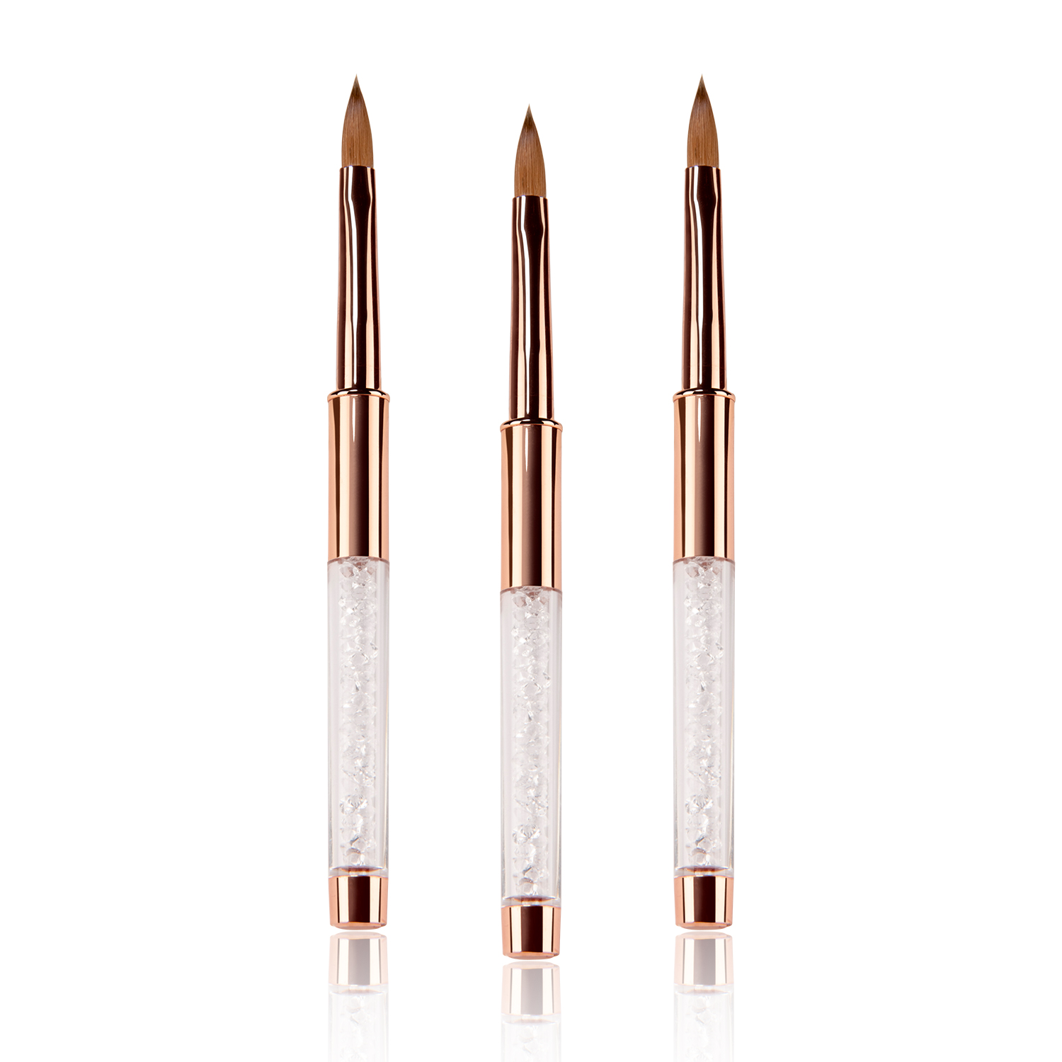 Aluminum tube Size 8 Kolinksy Nail Brush Rose Gold OEM Crystal Nail Pen Brush