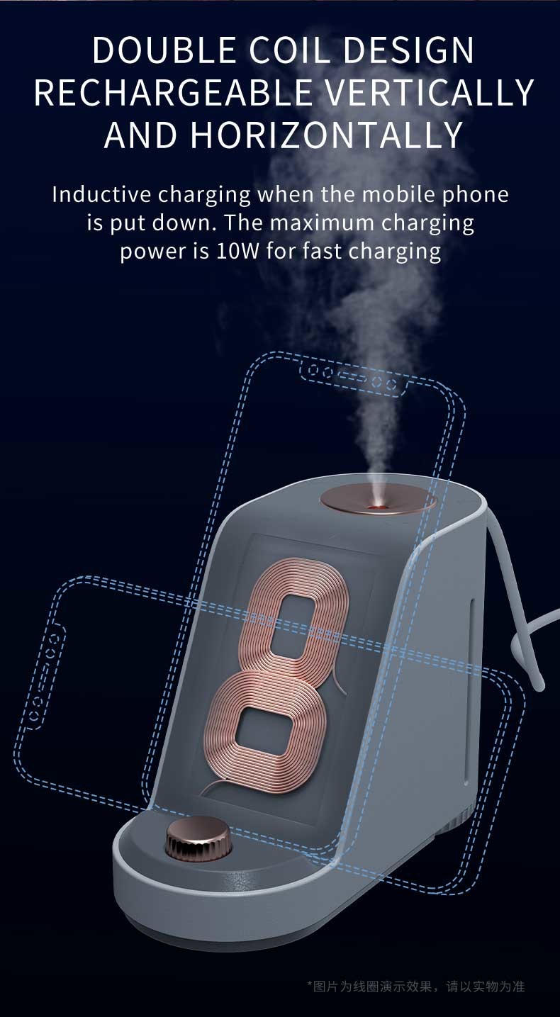 10W Wireless Charger Phone Holder Cool Mist Air USB Ultrasonic Humidifier