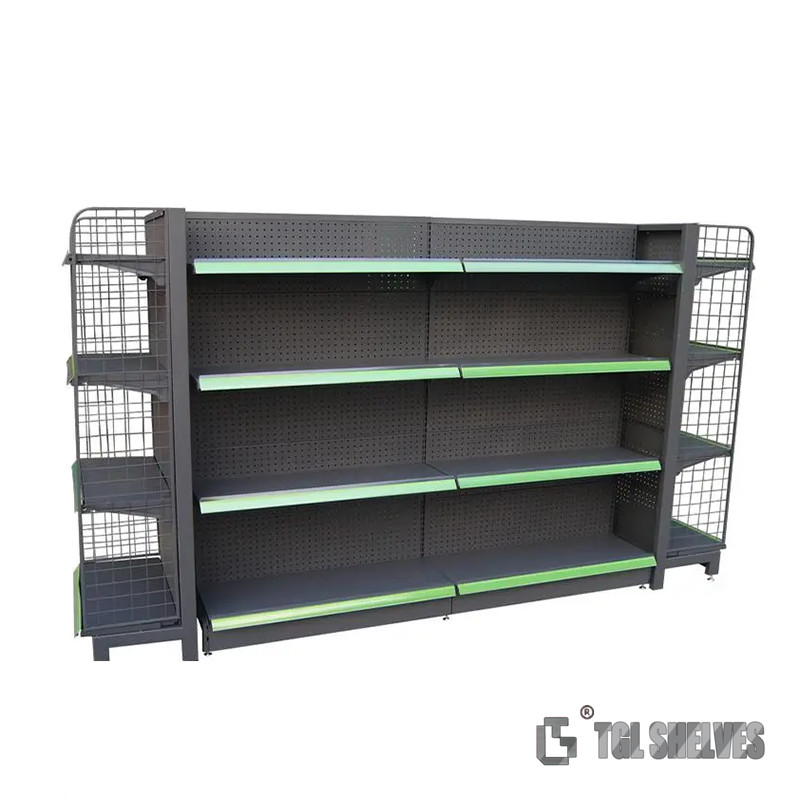 Grocery Gondola Supermarket Shelf Rack TGL Cold Rolled Steel Material