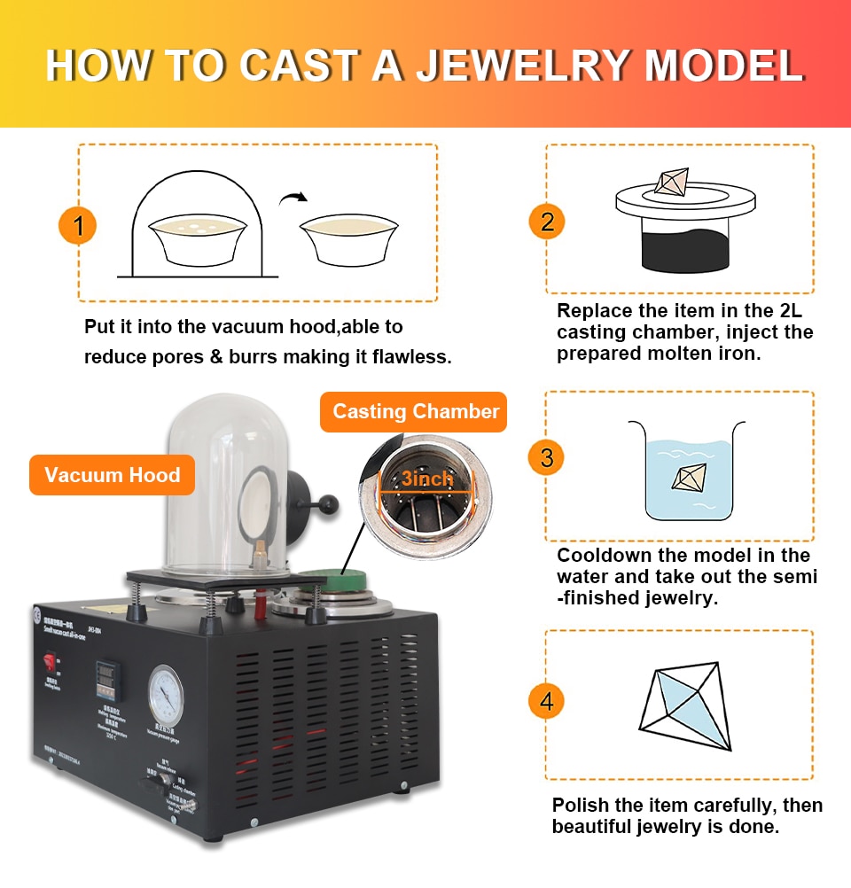 1400W Jewelry Melting Furnace Metal Jewelry Vacuum Casting Machine