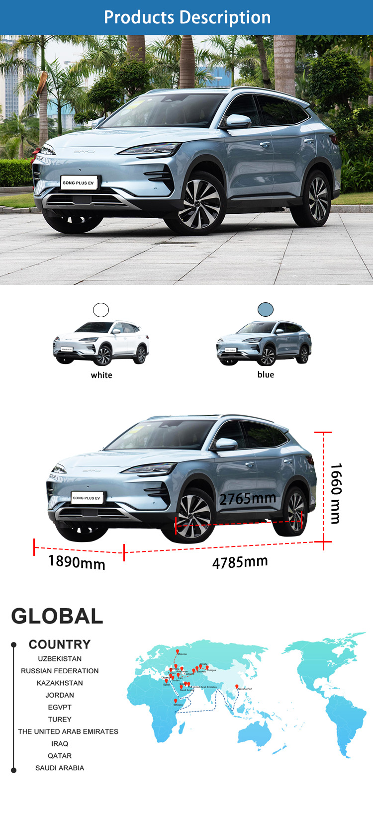 Safety Compact Fully Electric SUV 150kw / 160kw Max Power BYD Song 2023