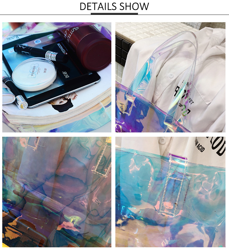 L33*D8*H33 Cm Shopping Travel Hologram PVC Clear Bag