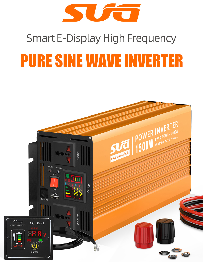 Portable Power Inverter 1500W Dc 12v To Ac 110v 60Hz Pure Sine Wave Inverter High Frequency