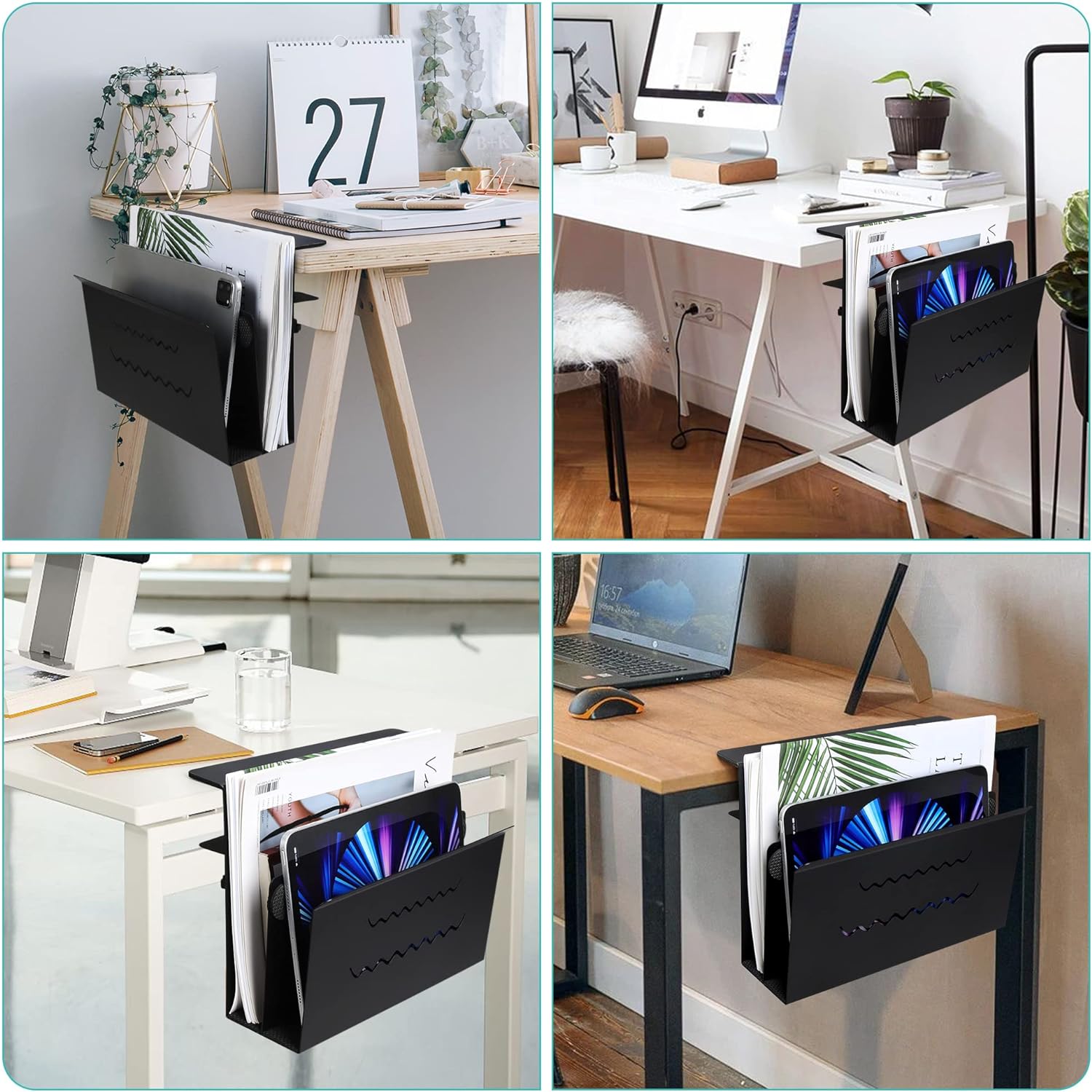 Functional Design Double-Deck Hanging Desk Laptop Organizer with Magnetic Pen Holder