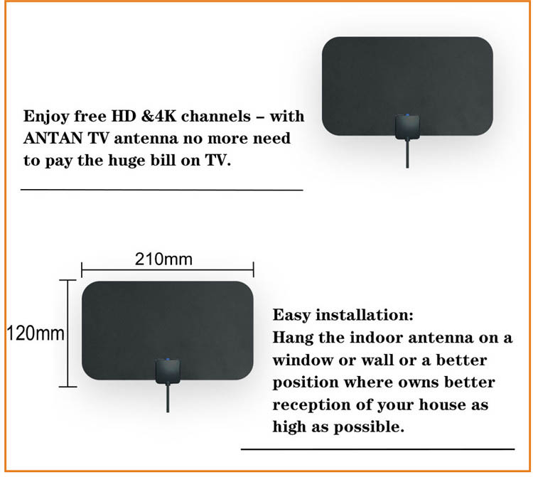 VHF Flat HD TV Free Cable India Price Window Digital Indoor TV Antenna Amplifier