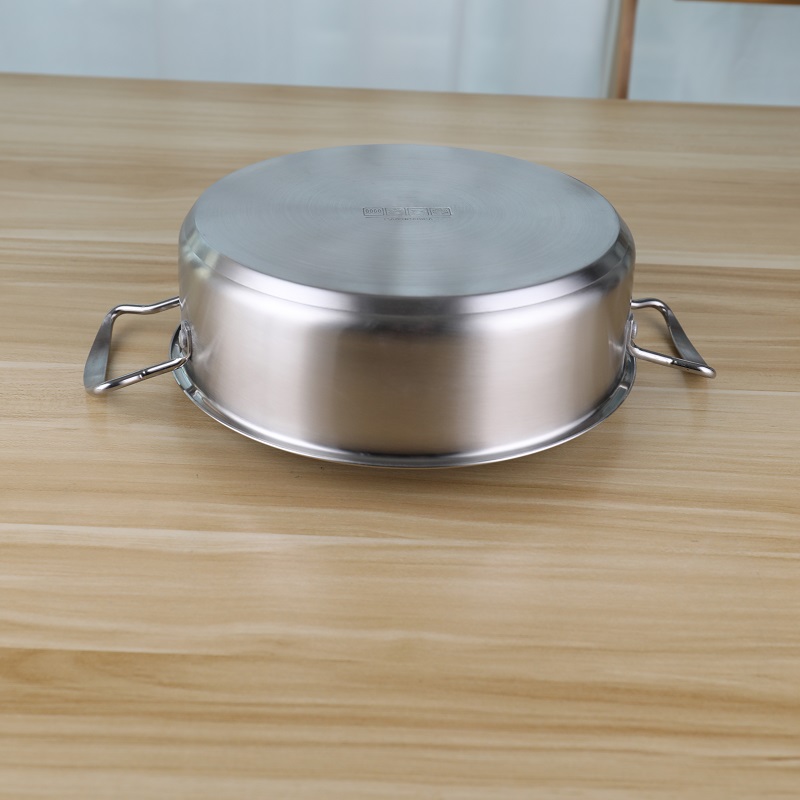 Double Handle Kitchen Soup Pots 24cm Stainless Steel With Glass Lid