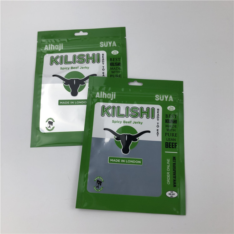Foil Three Side Seal Zipper Flat Beef Jerky Plastic Packaging Bags