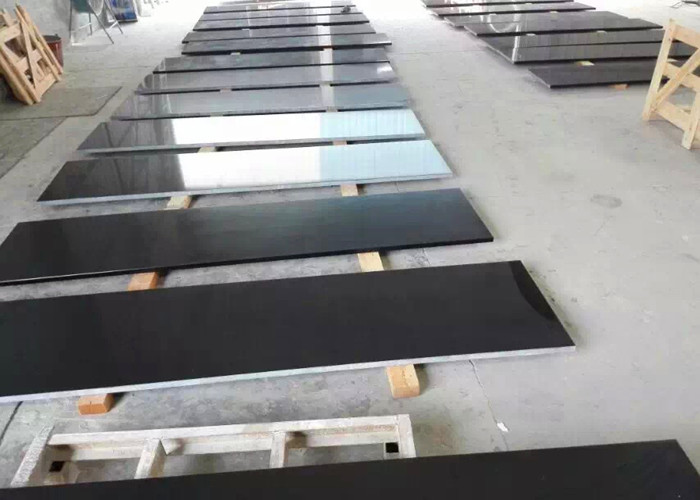 Pure Black Quartz Kitchen Countertops , Artificial Quartz Stone Tiles 3/4 Inch Thick