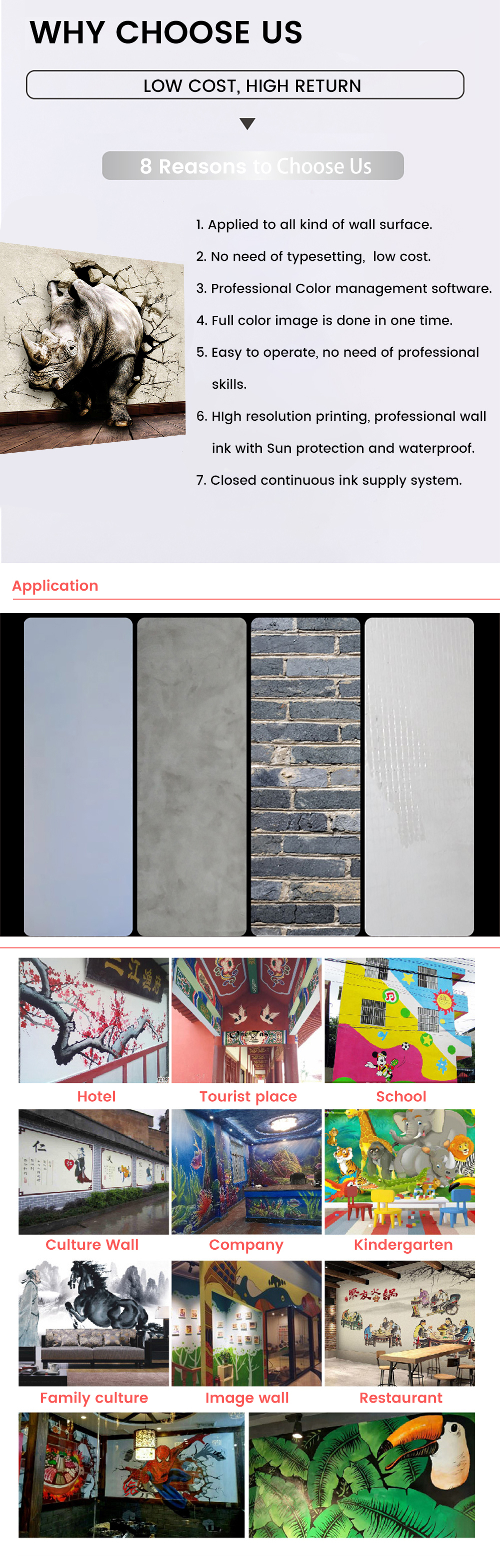RoHS Certificate 3D Wall Mural Printing Machine 75W CMYK Color