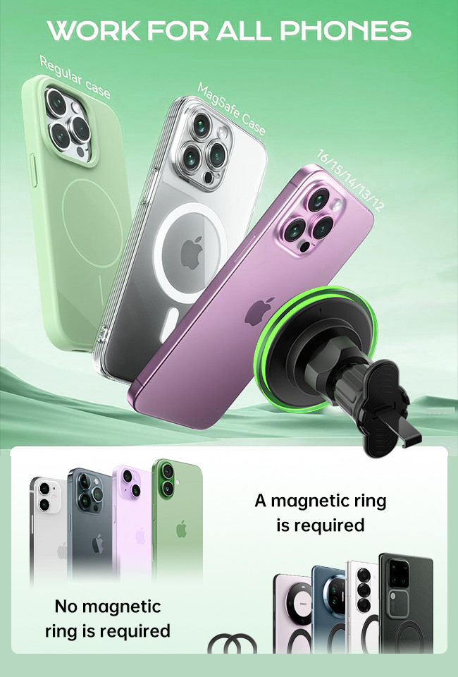 Fast Wireless Charging Magsafe Car Mount Magnetic Stable Crystal Ambient Light Design Horizontal Vertical