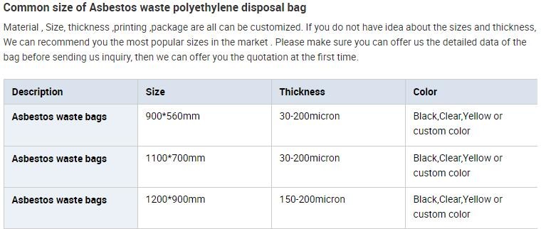 PE packing bag for Asbestos fibers, large size thicker LDPE asbestos remove bags, Large Asbestos Waste Removal Bags, pac