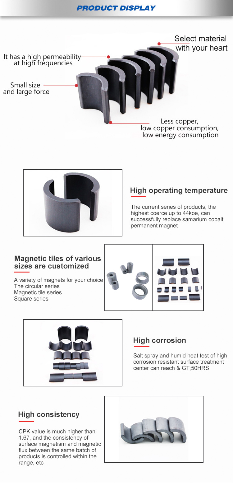 Ndfeb Permanent Arc Segment Neodymium Magnets N52 Energy Storage Material