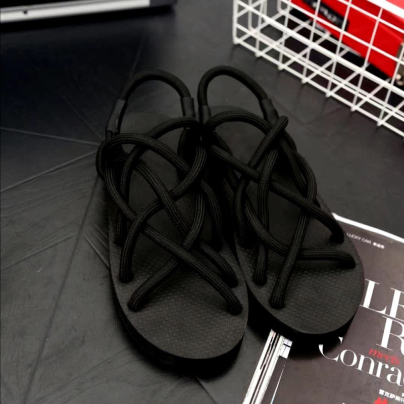 Lightweight Black Casual Sandals Womens Anti Skid Rubber Sole