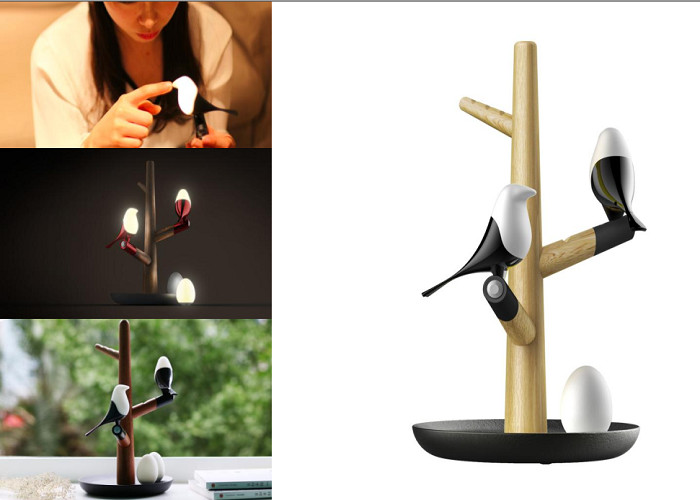 Motion Activated LED Sculpture bird Lamp dimming HomeTree Technology – Wireless Charging Beech Maglamp