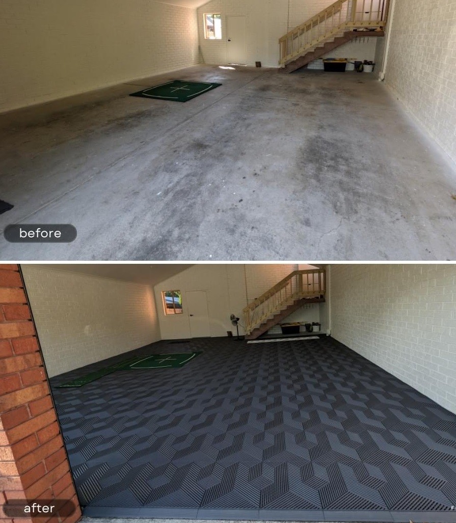 Black Interlocking Workshop Floor Mats Polypropylene Interlocking Tiles Garage