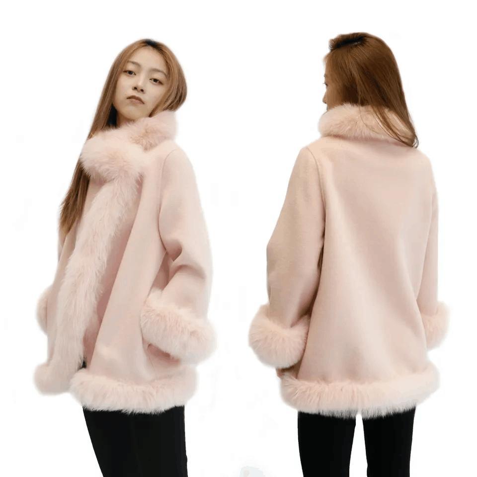 New Design Autumn Winter Warm Women Shearling MID-Length Fox Fur Coats for Ladies