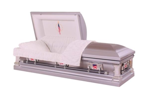 White Velvet Interior Stainless Casket 18Gauge, Natural Brushed Platinum Finish