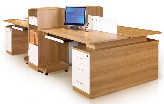 Light Cherry 4 Seat Office Workstation Desk / Partition Workstation Table